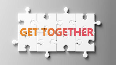 Get Together Complex Like A Puzzle - Pictured As Word Get Together On A  Puzzle Pieces To Show That Get Together Can Be Difficult Stock Illustration  - Illustration of abstract, integrate: 164221061